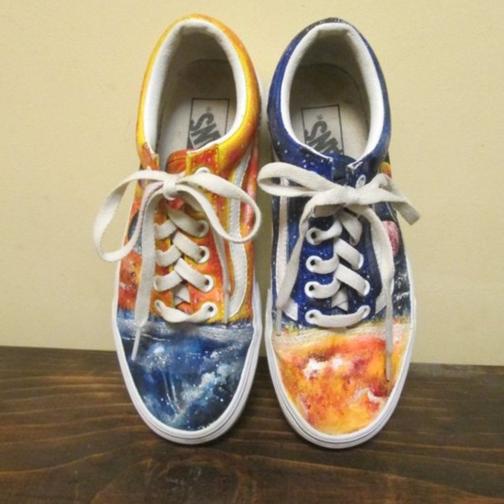 Custom Hand painted one of a kind Outer Space Aliens Planets Vans Sneakers Shoes